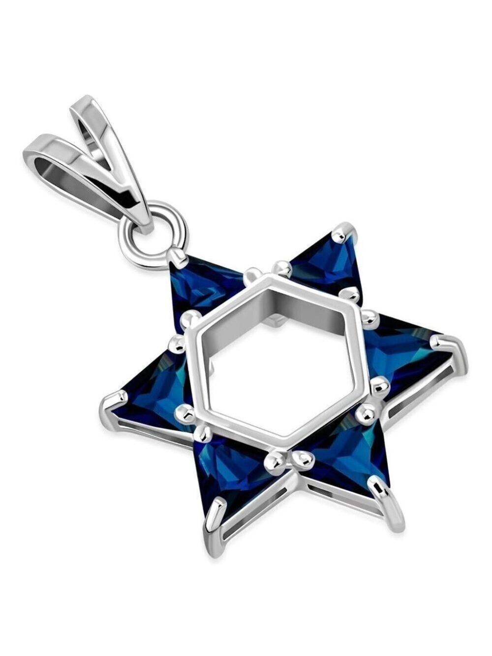 PENDANT, Sterling Silver Star of David with 6 Sapphire CZ gems Large
